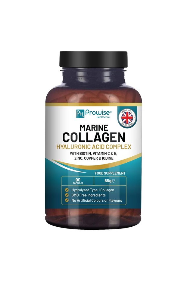 Marine Collagen with Hyaluronic Acid 1100mg - 90 Capsules with Vitamins & Minerals | Made in UK