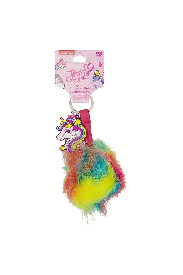 Unicorn Rainbow Pom Lip Gloss Keychain