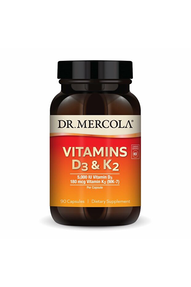 Vitamins D3 & K2 Supplement, 90 Capsules, Supports Heart & Immune Health, Non-GMO