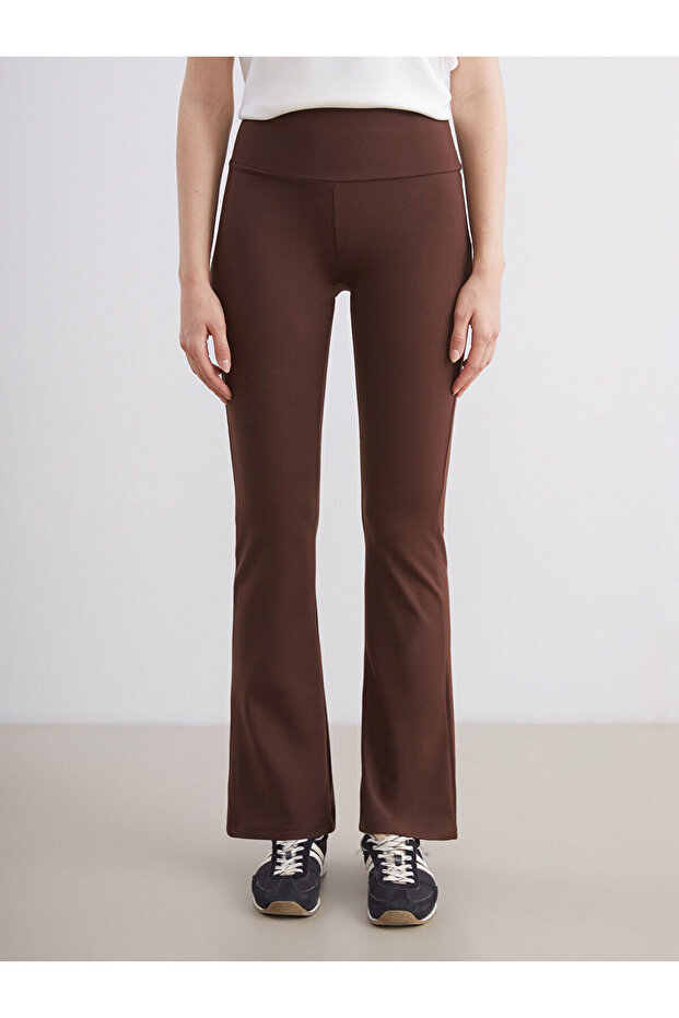 Kahverengi Beli Lastikli İspanyol Paça Kadın Spor Tayt - 2