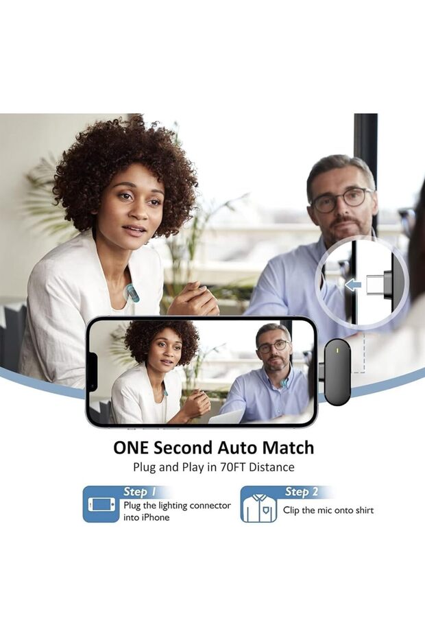 مجموعة ميكروفون لافاليير لاسلكي مزدوج لأجهزة iPhone وAndroid، قابلة للتوصيل والتشغيل، مجموعة تسجيل فيديو - 4