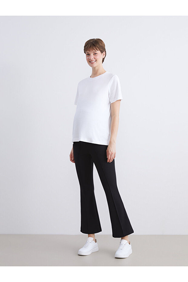 Siyah Karın Panelli İspanyol Paça Hamile Tayt Pantolon - 1