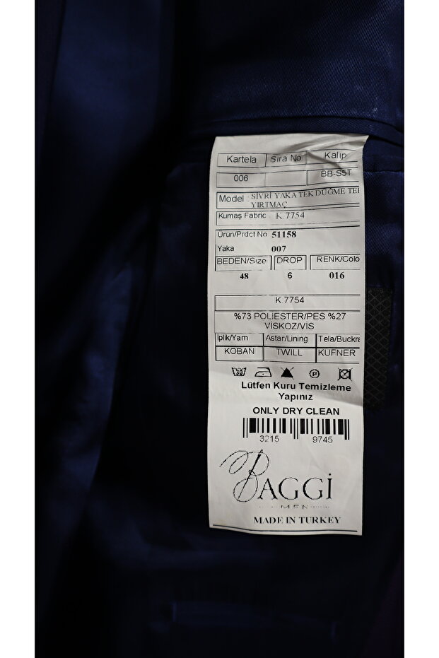 Sivri Yaka Tek Düğme Tek Yırtmaç Dağmatlık Takım Elbise - 6