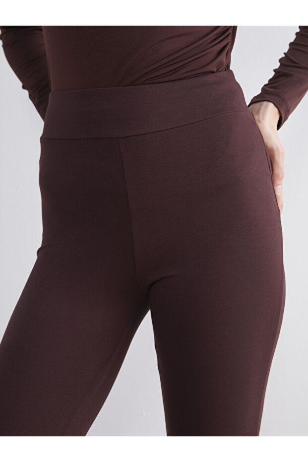 Kahverengi İspanyol Paça Kadın Tayt Pantolon - 5