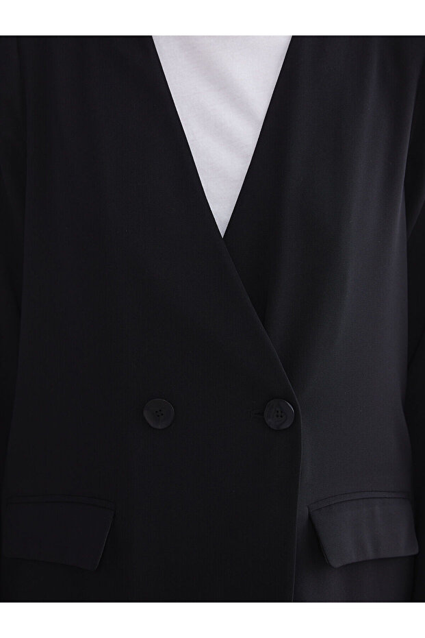 V Yaka Krep Kadın Blazer Ceket - 4
