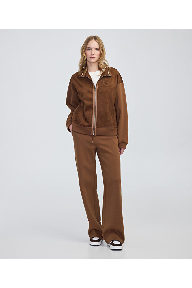 Kontrast elastik bel pantolon - 1