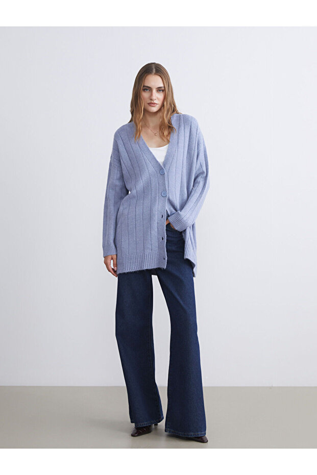 V Yaka Kadın Triko Hırka - 3