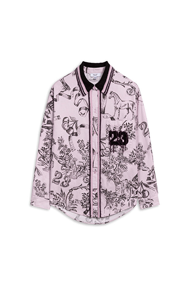 Patterned Contrast Collar Shirt - 3