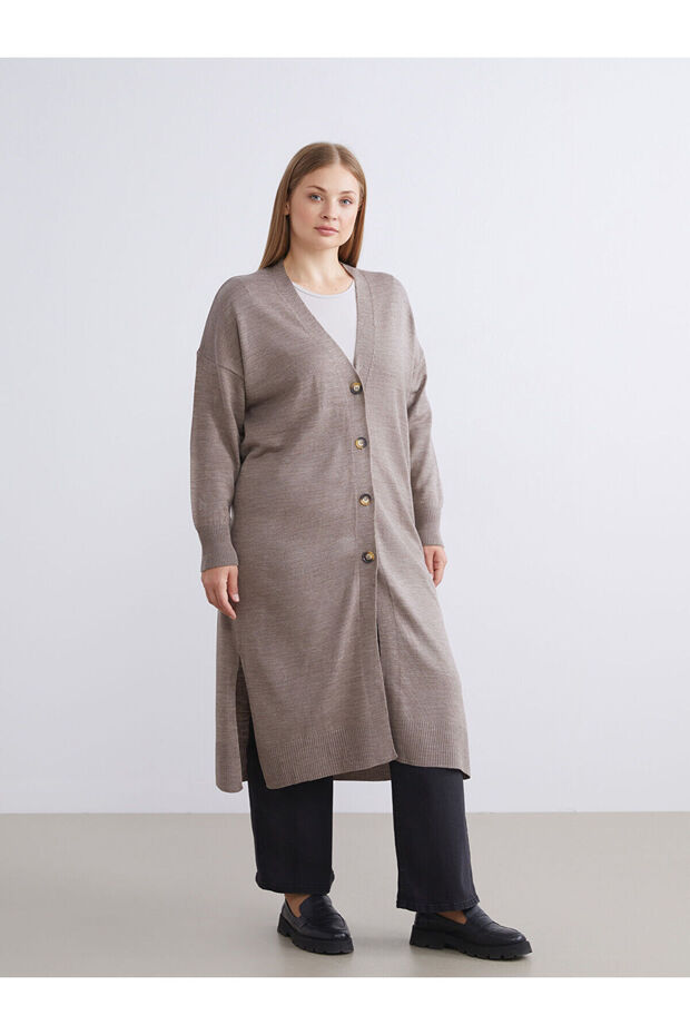 V Yaka Kadın Triko Hırka - 2