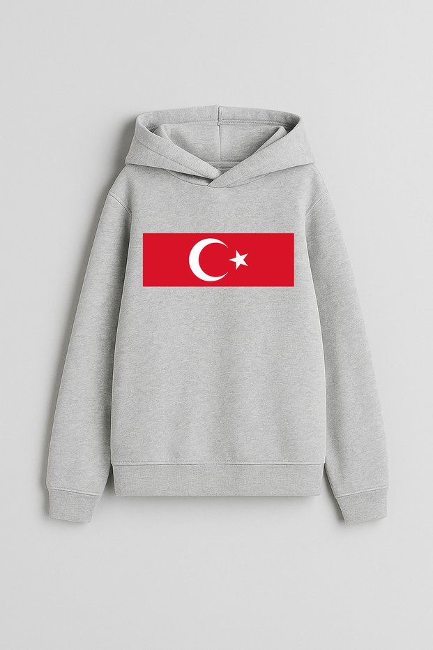 Turkish Flag Printed Boys Girls Children's Gray Hooded Hoodie Sweatshirt Hoodie