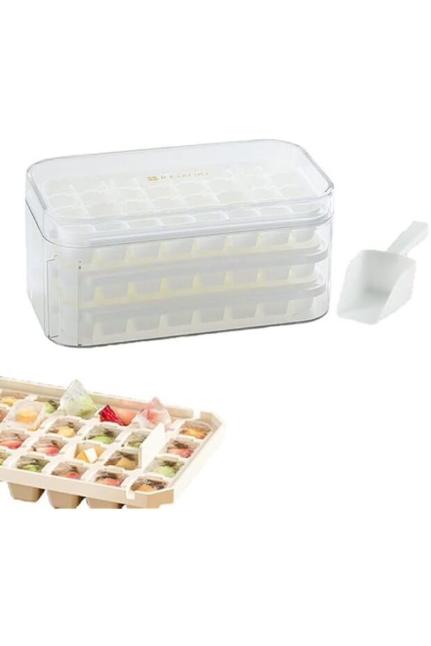 showkah® Portable Ice Cube Maker 96 Cube Grids with Three Ice Mold Trays, Container & Shovel, Cooli