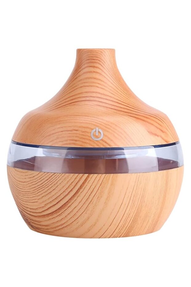 USB LED Touch Cool Mist Humidifier, 300ml Essential Oil Diffuser for Home, 7 Color Wood Grain Base A