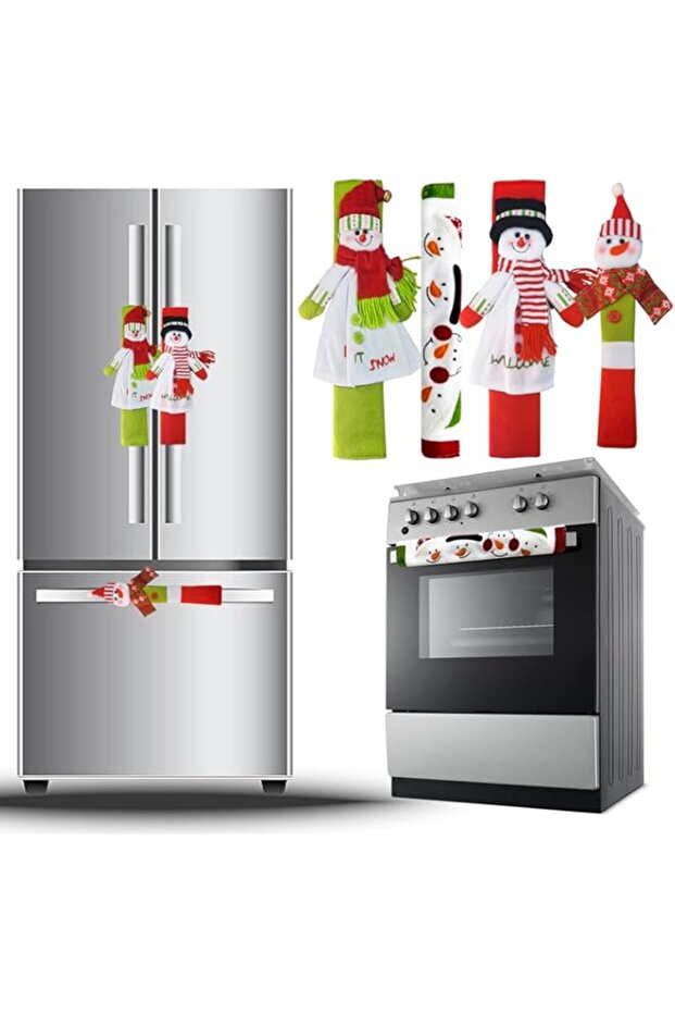 UMARDOO 4Pcs Christmas Refrigerator Door Handle Cover, 3D Fridge Door Cover for Kitchen Christmas De
