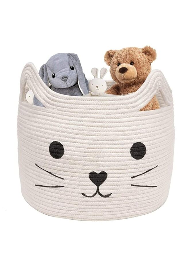 Large Woven Cotton Rope Storage Basket, Laundry Basket Organizer for Towels, Blanket, Hamper, Toys,