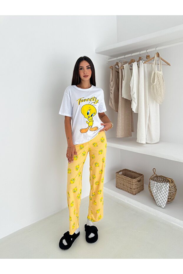 kadın genç-yetişkin desenli alt+üst pijama takımı - 4