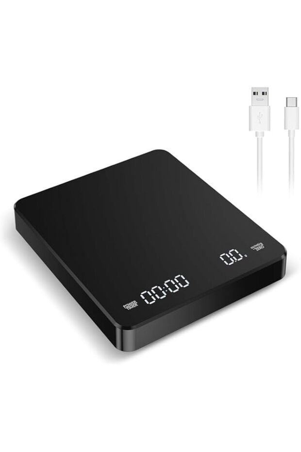 Digital Coffee Scale with Timer, 3Kg/0.1g Rechargeable Kitchen Scale with Invisible Screen, Food Sca