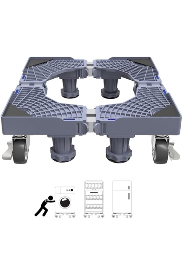 Sumkyle Washing Machine Base Stand with 4 Locking Wheels, Fridge Stand Adjustable Flat Dolly Cart Mo