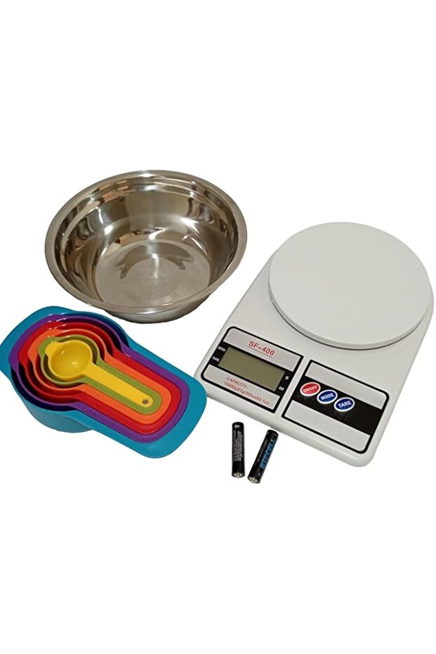Kitchen Scale Digital with 6PCS Measuring spoons Colourful and Stainless Steel Bowl,