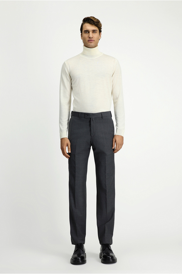 Regular Fit Yünlü Düz Klasik Pantolon - 2