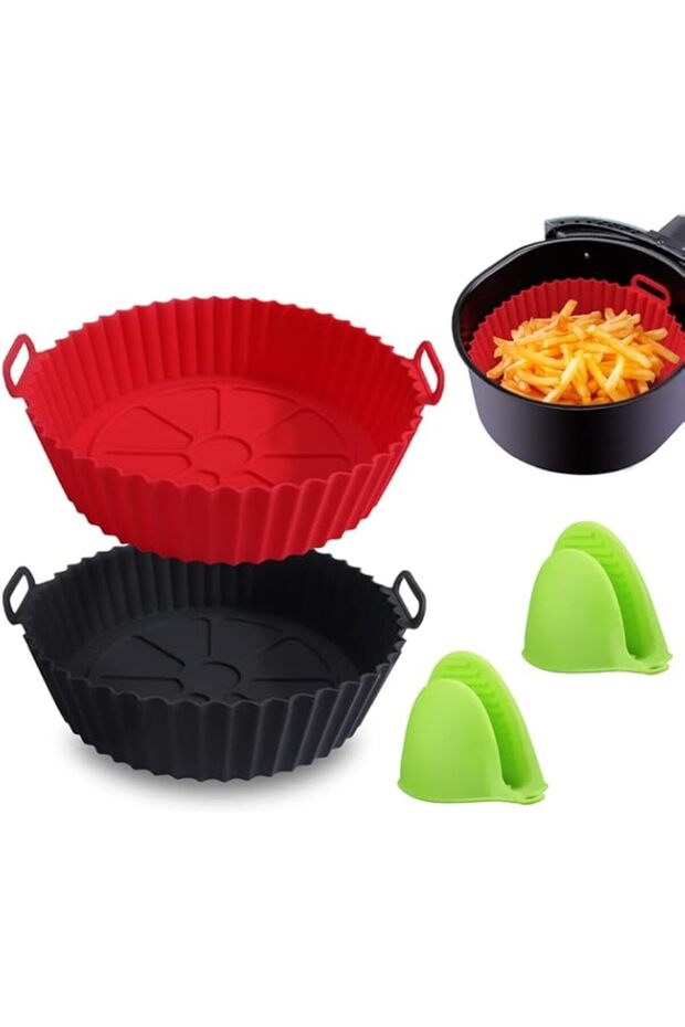 Palksky Silicone Air Fryer Basket Liners - 2Pcs Reusable Air Fryer Silicone Pots Round with Heat-Ins