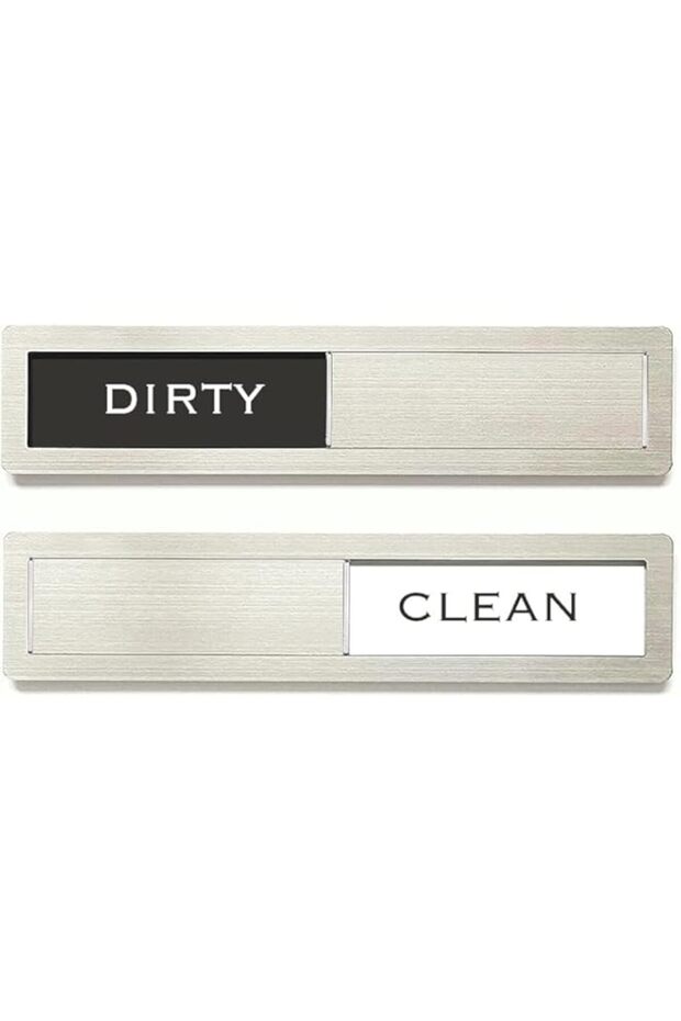 Dishwasher Magnet Clean Dirty Sign, Premium Stainless Steel Black and White Non-Scratch/Kitchen Deco