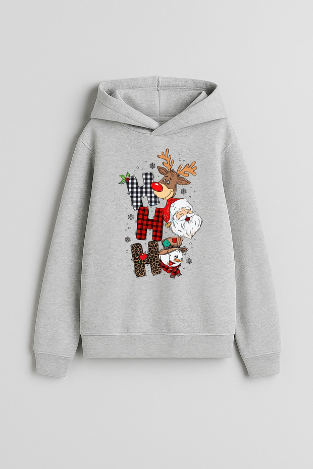 Merry Christmas Santa Claus Hoho Printed Boys Girls Children Gray Hooded Hoodie Sweatshirt Hoodie