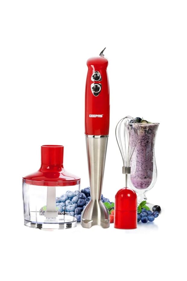 Geepas GHB6136 400W Hand Blender - Stainless Steel Blades with 2 Speed for Baby Food, Soup, Juice |