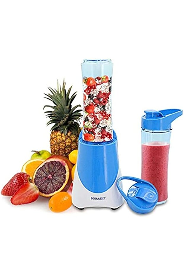 SONASHI SB-164 Sport Blender Smoothie Maker [Blue-White] 300W Motor, 4 Stainless Steel Blades, One E
