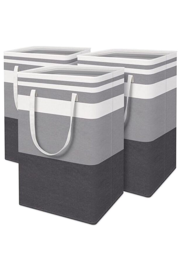 YOUWE7 3-Pack Laundry Basket, Freestanding＆Waterproof Laundry Hamper, Collapsible Tall Clothes Ham