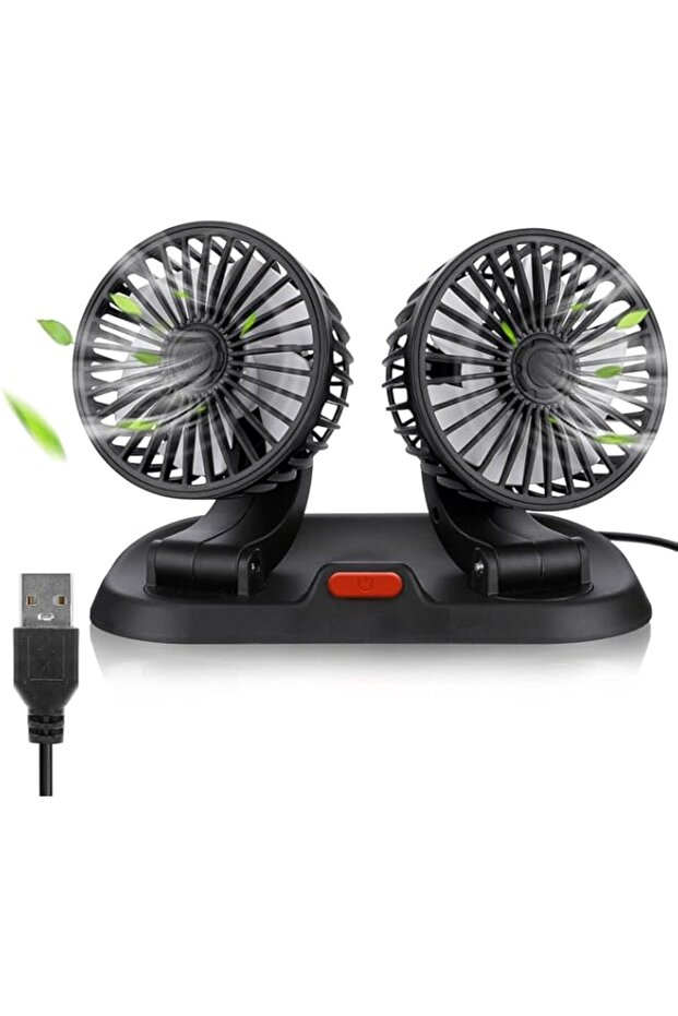 TERRIFI Portable Car Fan, Dual-Head USB Electric Fan, 3 Speeds & 360 Degree Rotation Auto Cooling Ca