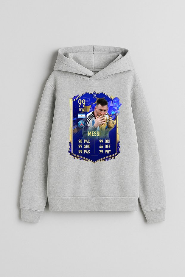 Football Player Lionel Messi Printed Boys' Gray Hooded Hoodie Sweatshirt Hoodie