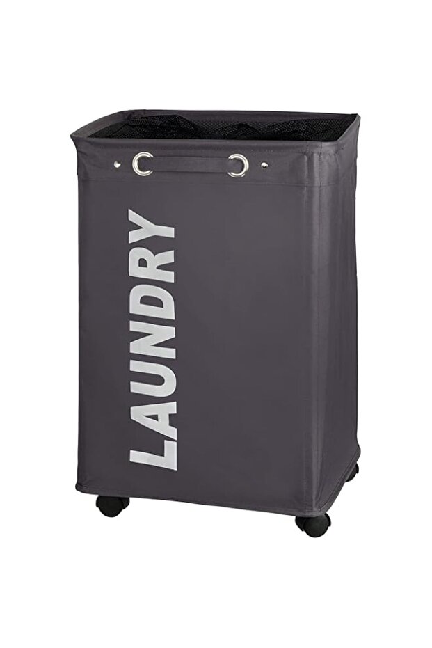 WENKO Quadro Laundry Bin, Polyester, Spacious Home Clothes Storage, Bedroom Hamper, Organizer & Help