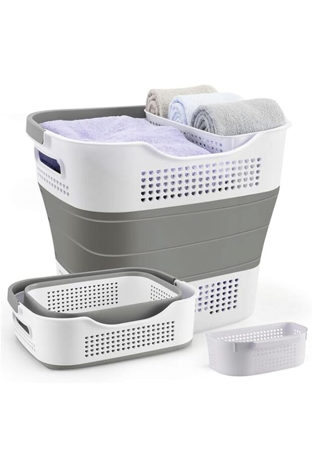 Angju 43L Collapsible Laundry Basket, Foldable Laundry Basket Plastic with Handles,Pop Up Storage Co