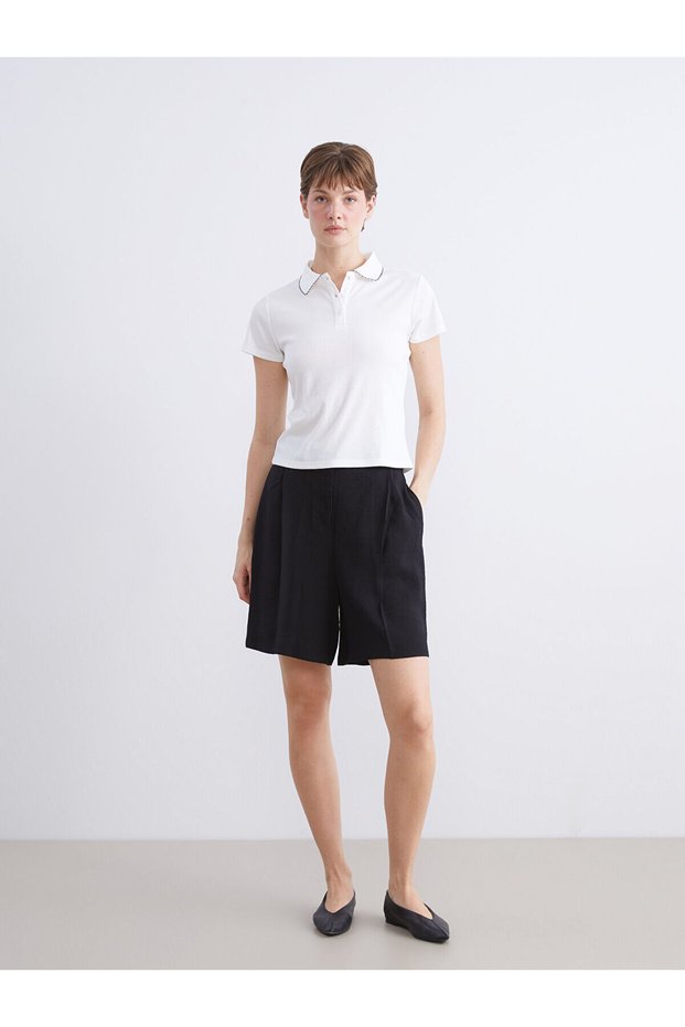 Vizyon New Season Elastic Waist Women's Pleated Shorts