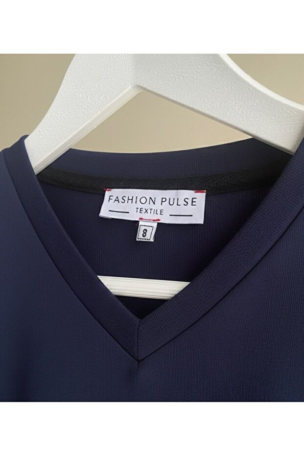 Children's V-Neck Basic Plain 2 Thread School Sweater - 3