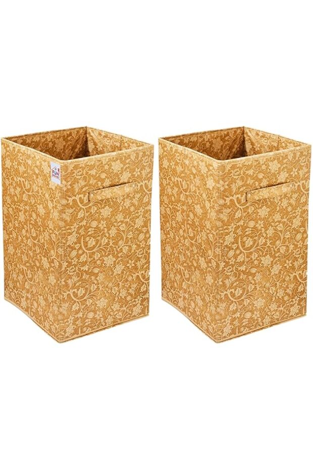 Fun Homes Metalic Floral Print Non Woven Fabric Foldable Laundry Basket , Toy Storage Basket, Cloth