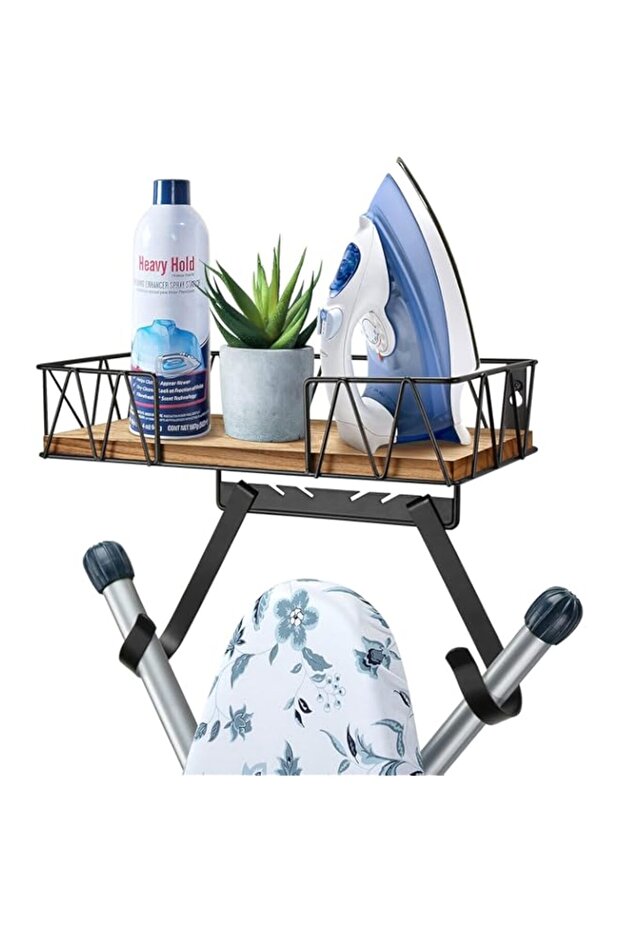 Ironing Board Hanger Wall Mount with Large Storage Wooden Base Basket Ironing Board Wall Mount with
