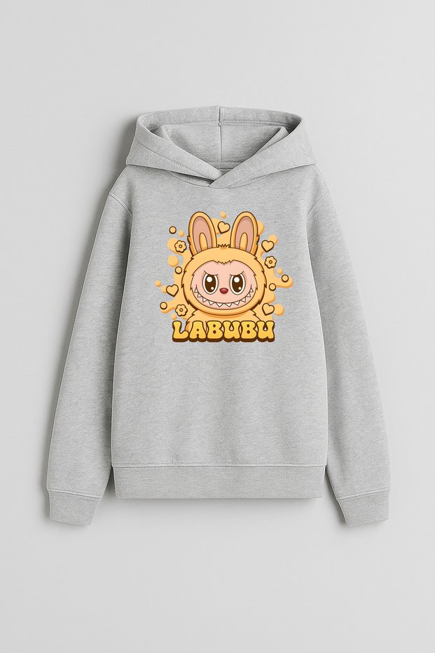 Labubu Baby Printed Boys Girls Children Gray Hooded Hoodie Sweatshirt Hoodie