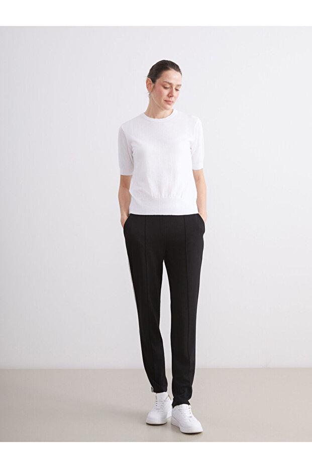 Black Elastic Waist Women's Trousers