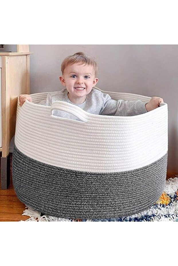 ideagala Laundry Basket with Handle,Woven Cotton Rope Basket,21.7" × 21.7" × 13.8" Storage Basket