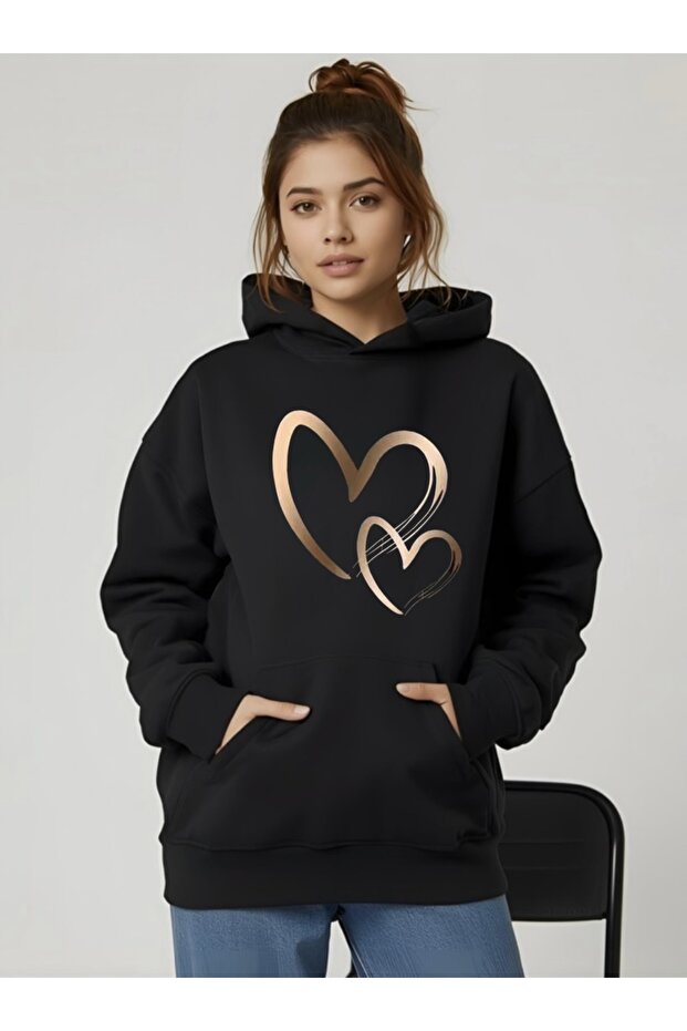 Heart Printed Oversize Unisex Women/Men Hooded Sweatshirt