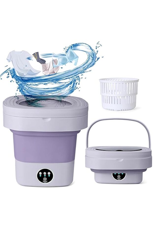 Sumkyle Mini Folding Washing Machine, 8L Portable Washing Machine with Drain Basket for Apartment, T