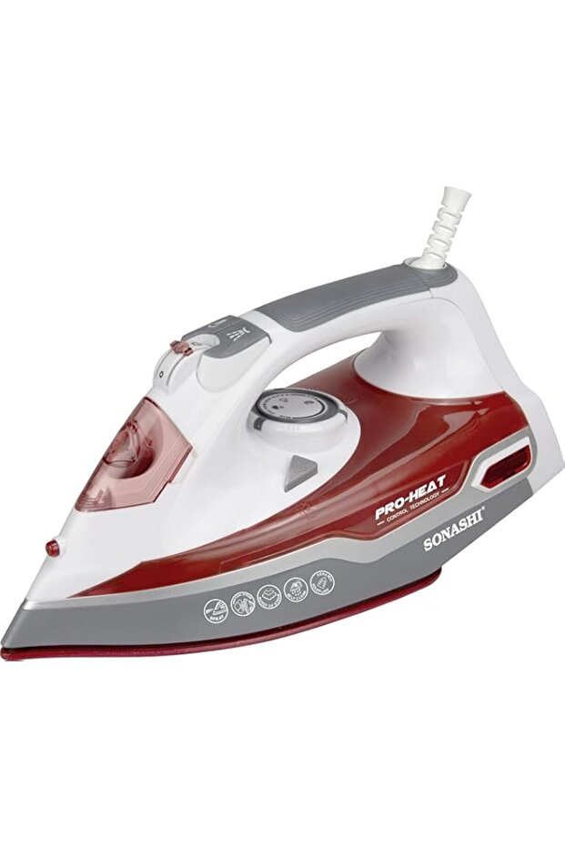 SONASHI STEAM IRON WITH CERAMIC SOLEPLATE, 2200W (RED-WHITE) SI-5067N