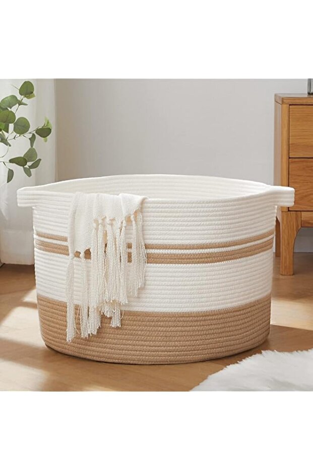 OIAHOMY direct Laundry Basket-Woven Storage Basket Large Cotton Rope Basket with Handles Decorative