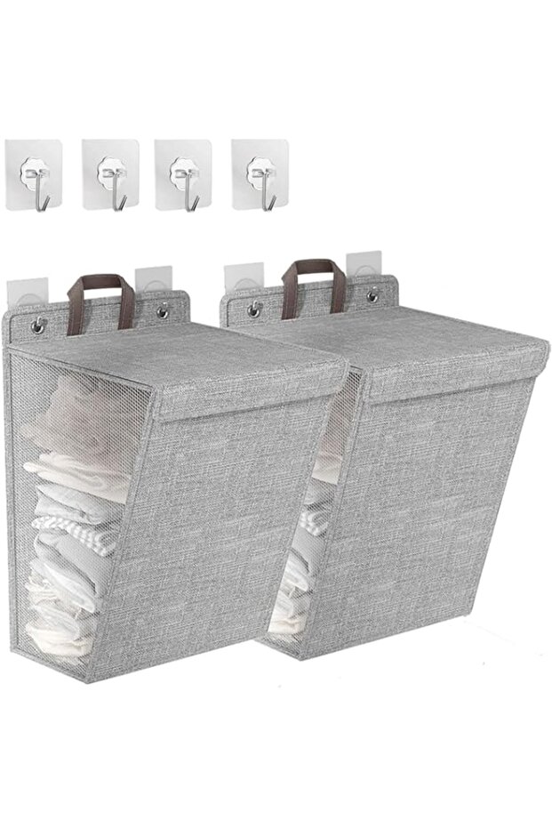 UNIFACE Laundry Hamper,Collapsible Hanging Laundry Basket with Lid and Handles,Space-Saving Wall Han - 1