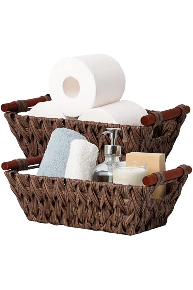 2PCS Wicker Basket Handles, Woven Trapezoid Basket Waterproof Storage Basket Pantry Storage Basket C