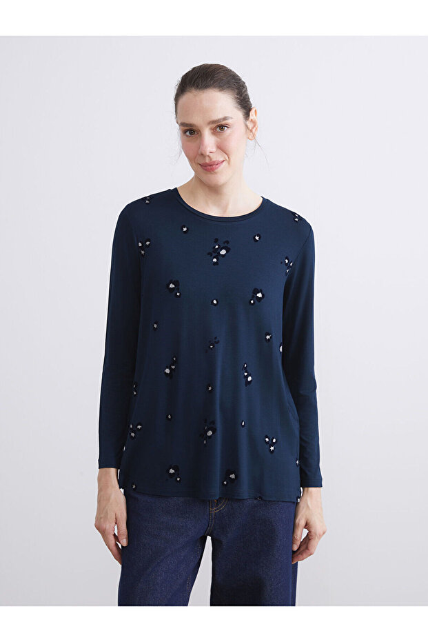 Crew Neck Patterned Women's T-Shirt
