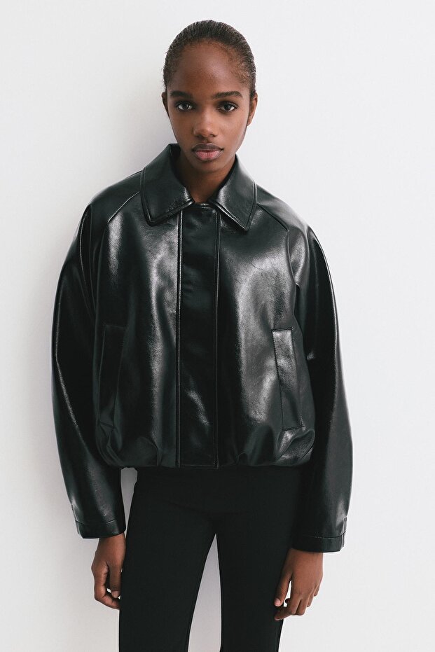 Vinil görünümlü bomber ceket - 2