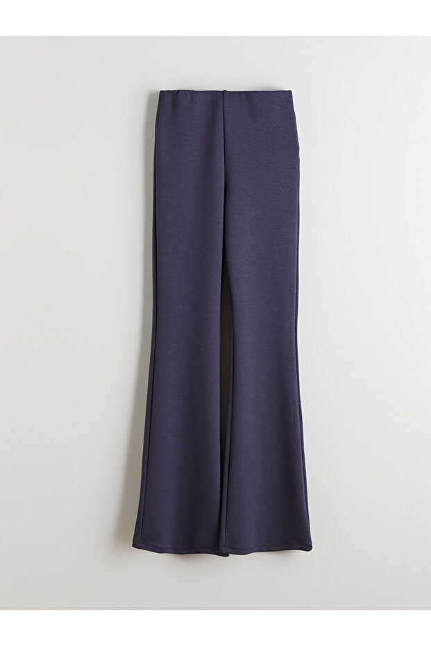 Lacivert Beli Lastikli İspanyol Paça Kadın Tayt - 5