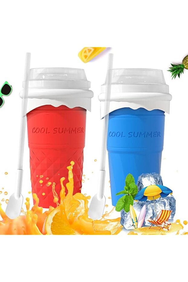 KASTWAVE 2Pcs Slushie Maker Cup, Quick Frozen Magic Cup Silicone Slushy Cup 500ml Smoothies Squeeze